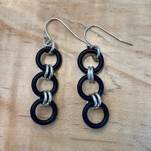 Elegant Black and Solid Sterling Silver Dangle Earrings Artisan made